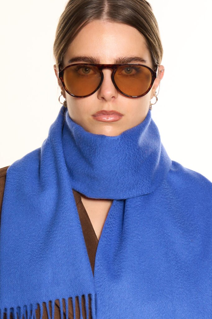 A navy cashmere scarf